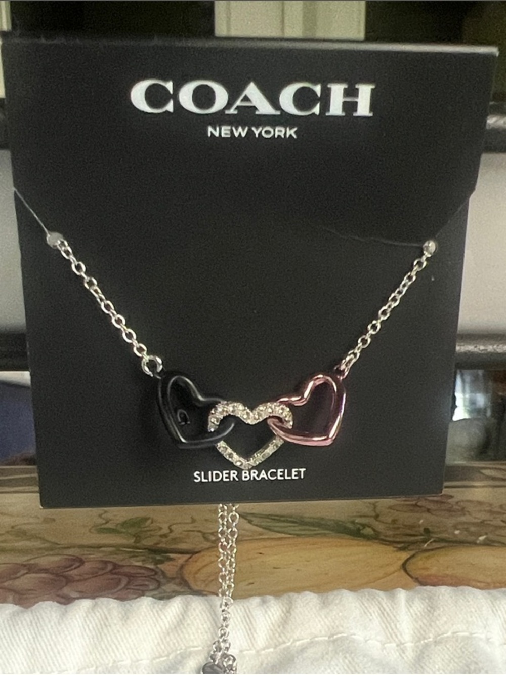 Coach Two-Tone Heart Slider Necklace - Black & Pink